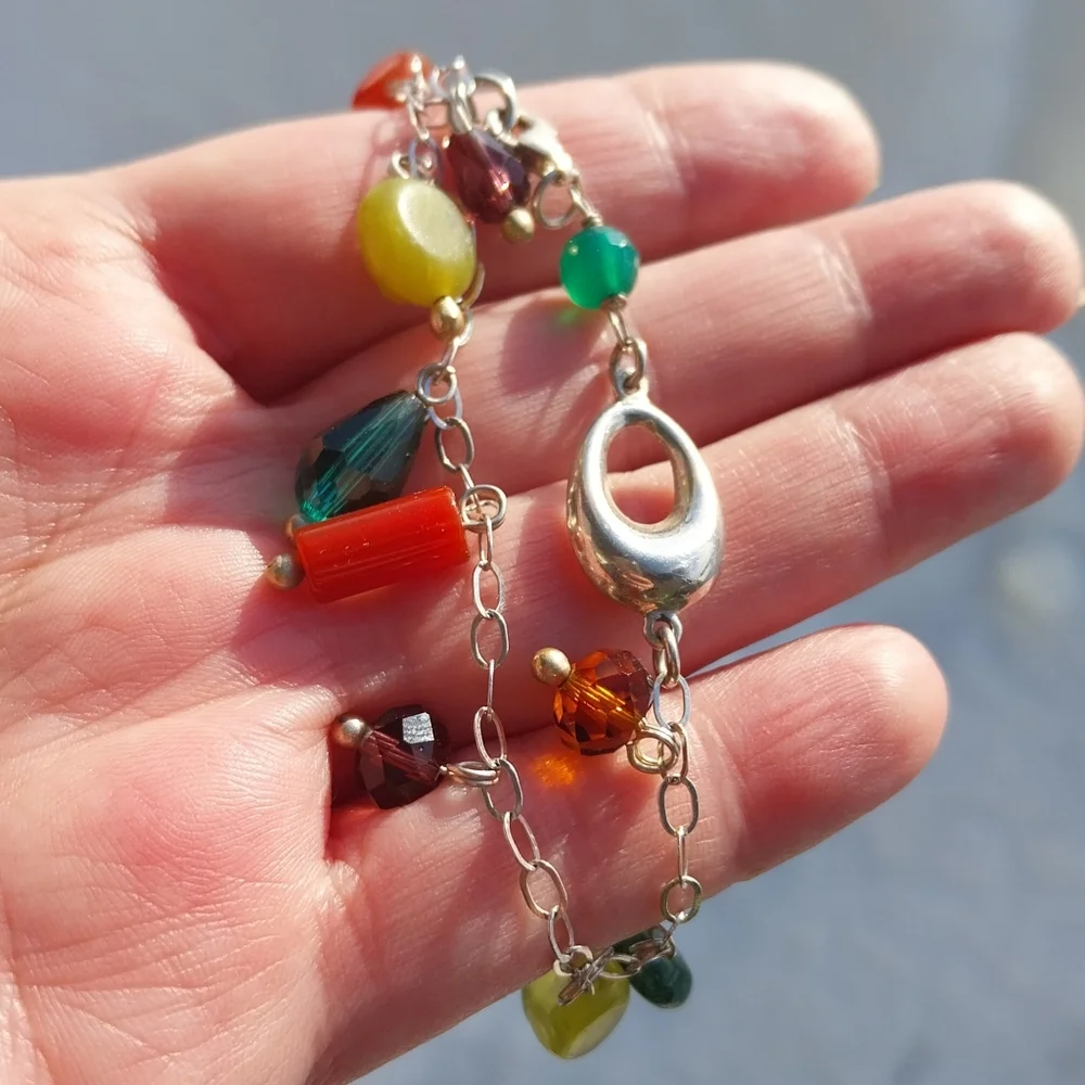 Sterling Silver Charm Bracelet with Multicolor Beads - Picture 7 of 7